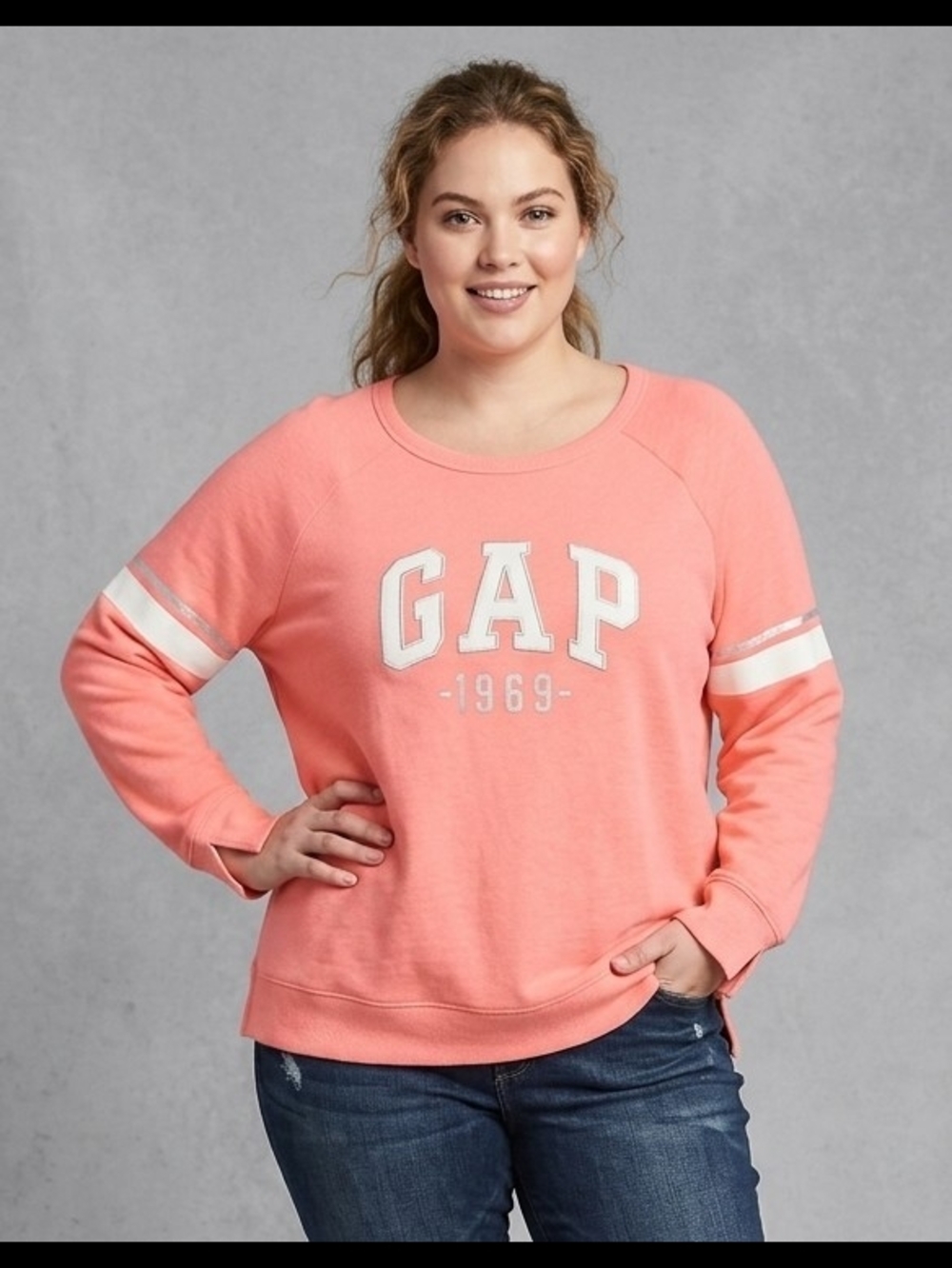 GAP Coral Pink 1969 Logo Sweatshirt XXL Slit Sleeve Cuff Athleisure EUC